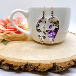 White & Purple Floral Drop Earrings